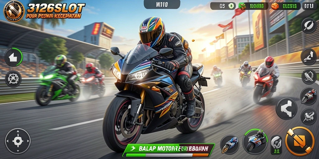 Gameplay seru di 3126SLOT dengan balap motor yang mendebarkan.
