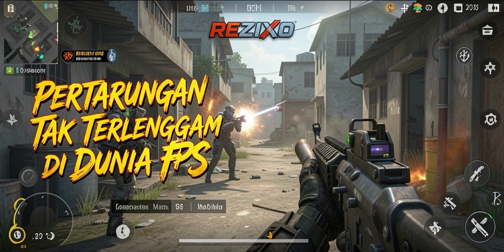 Screenshot gameplay <strong>REZIXO</strong> menunjukkan aksi seru dalam pertempuran FPS.