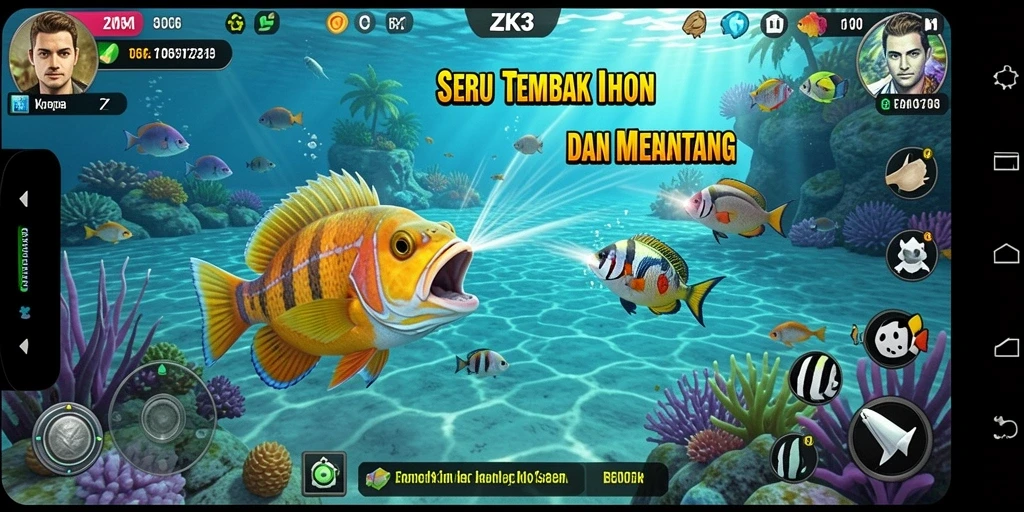 Screenshot ZK3 menampilkan aksi tembak ikan yang seru dan dinamis.